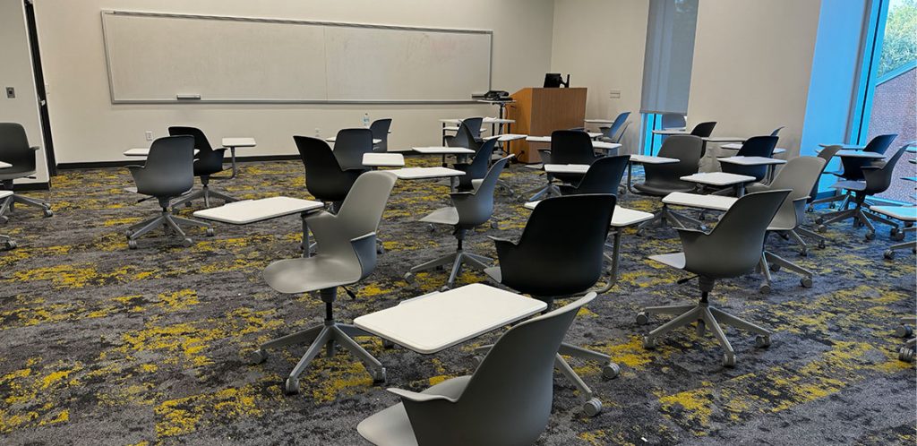 ANR 134 with chairs evenly spaced across the classroom