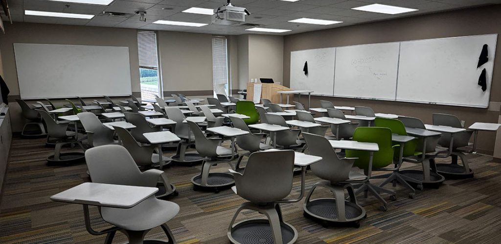 2024 BGB room 101, with chairs lined facing whiteboard