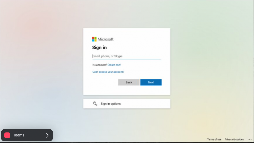 Microsoft Sign In page