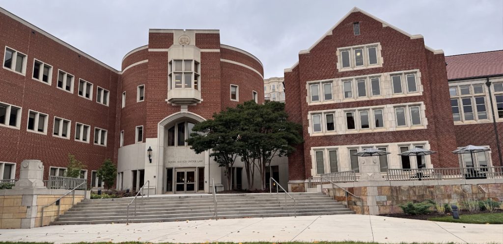 brick building with steps in front