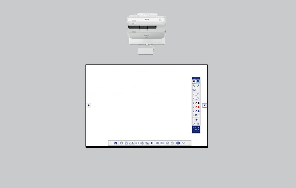 Epson Interactive Projector and Screen with Whiteboard mode showing