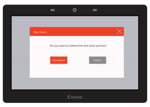 Zeanah Control Panel Shut Down window with options to confirm shut down or cancel